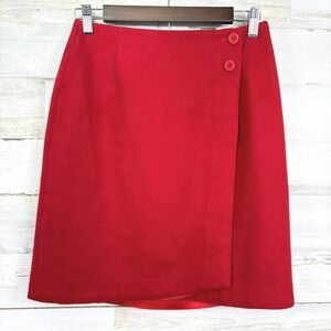 Michele Vintage Red 100% Wool Wrap Button Skirt Size 8 Career Office Casual